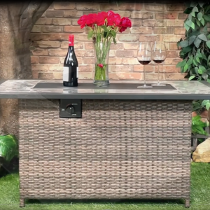 Deko Living 52 Inch Rectangular Outdoor Propane Gas Fire Pit Table 50,000 BTU Heater with Lava Rock Filler