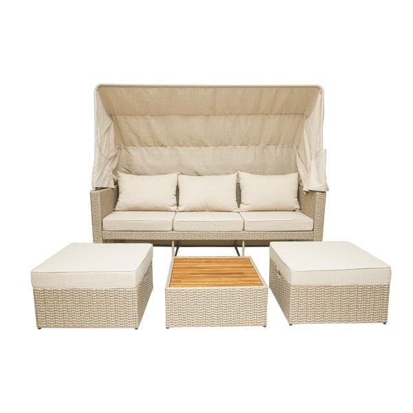 Deko Living 5 Place Seating Outdoor Wicker Patio Couch with Canopy and Ottoman Set with Table • COP30007 - Image 2