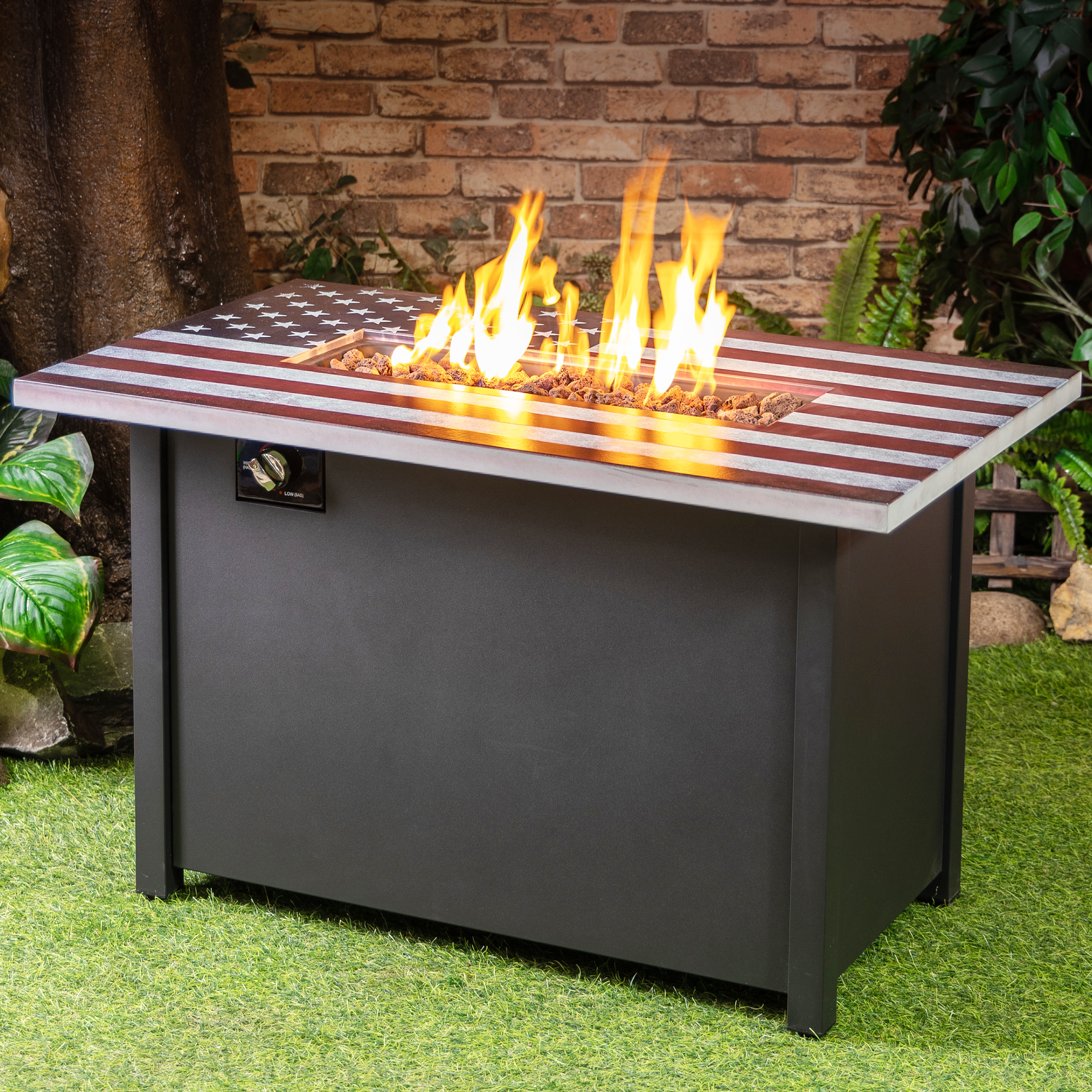 Deko Living 40 Inch Rectangular Commemorative Outdoor Propane Gas Fire Pit Table 50,000 BTU Propane with Lava Rock Filler - Image 3