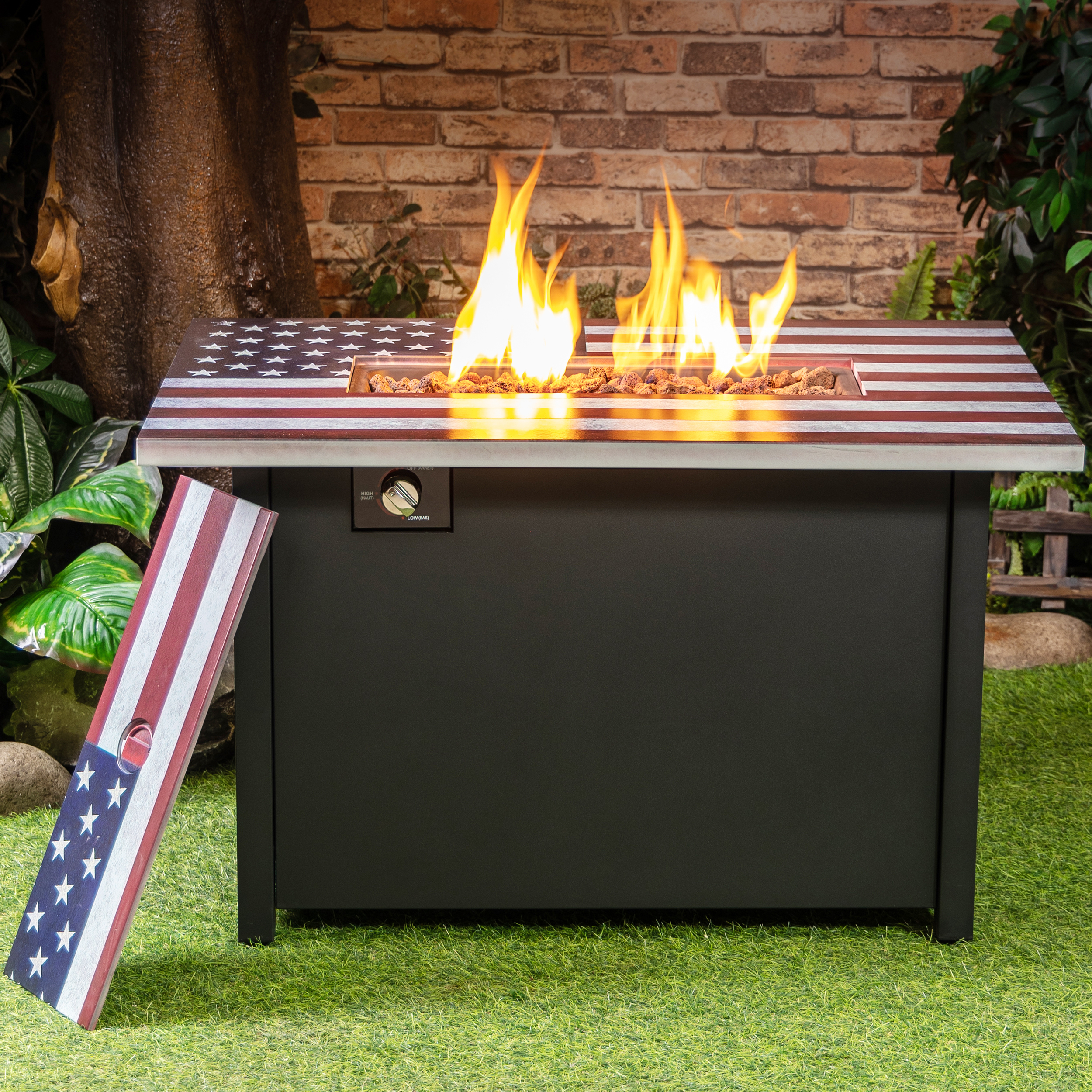 Deko Living 40 Inch Rectangular Commemorative Outdoor Propane Gas Fire Pit Table 50,000 BTU Propane with Lava Rock Filler - Image 2