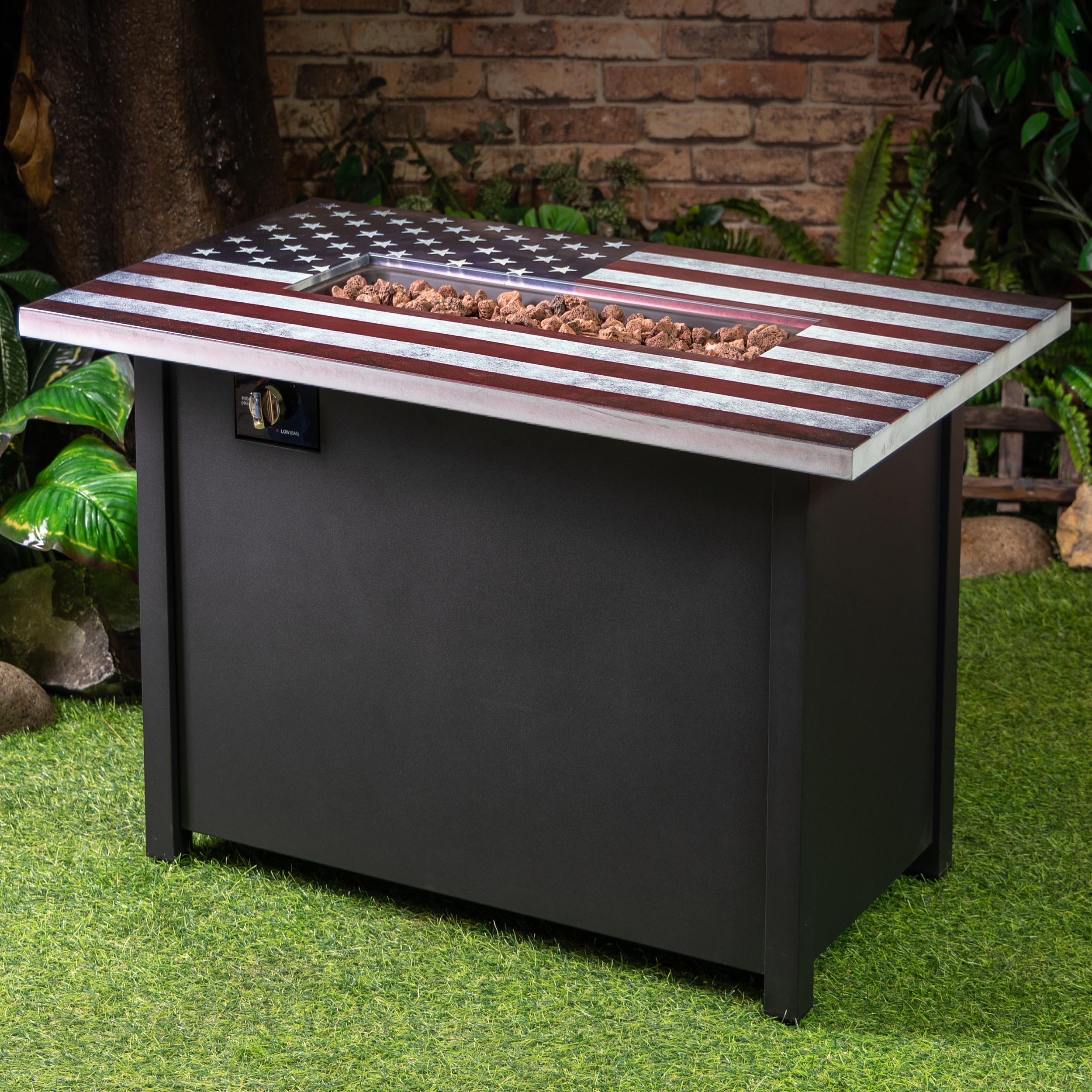 Deko Living 40 Inch Rectangular Commemorative Outdoor Propane Gas Fire Pit Table 50,000 BTU Propane with Lava Rock Filler - Image 4