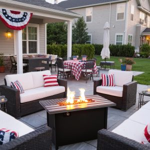 Deko Living 40 Inch Rectangular Commemorative Outdoor Propane Gas Fire Pit Table 50,000 BTU Propane with Lava Rock Filler