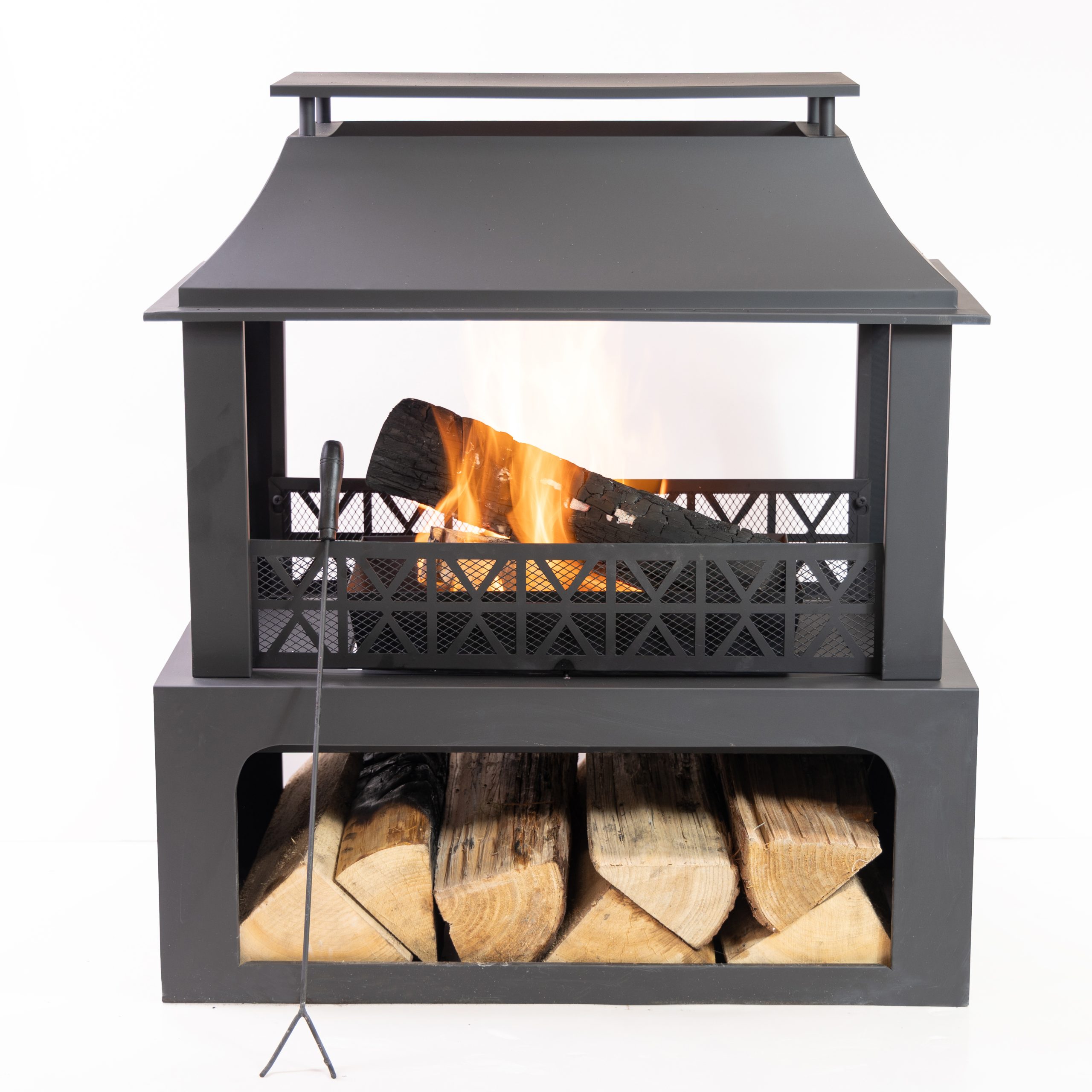Deko Living 36 Inch Rectangular Outdoor Steel Wood Burning Fireplace with Log Storage Compartment and Poker - Image 2