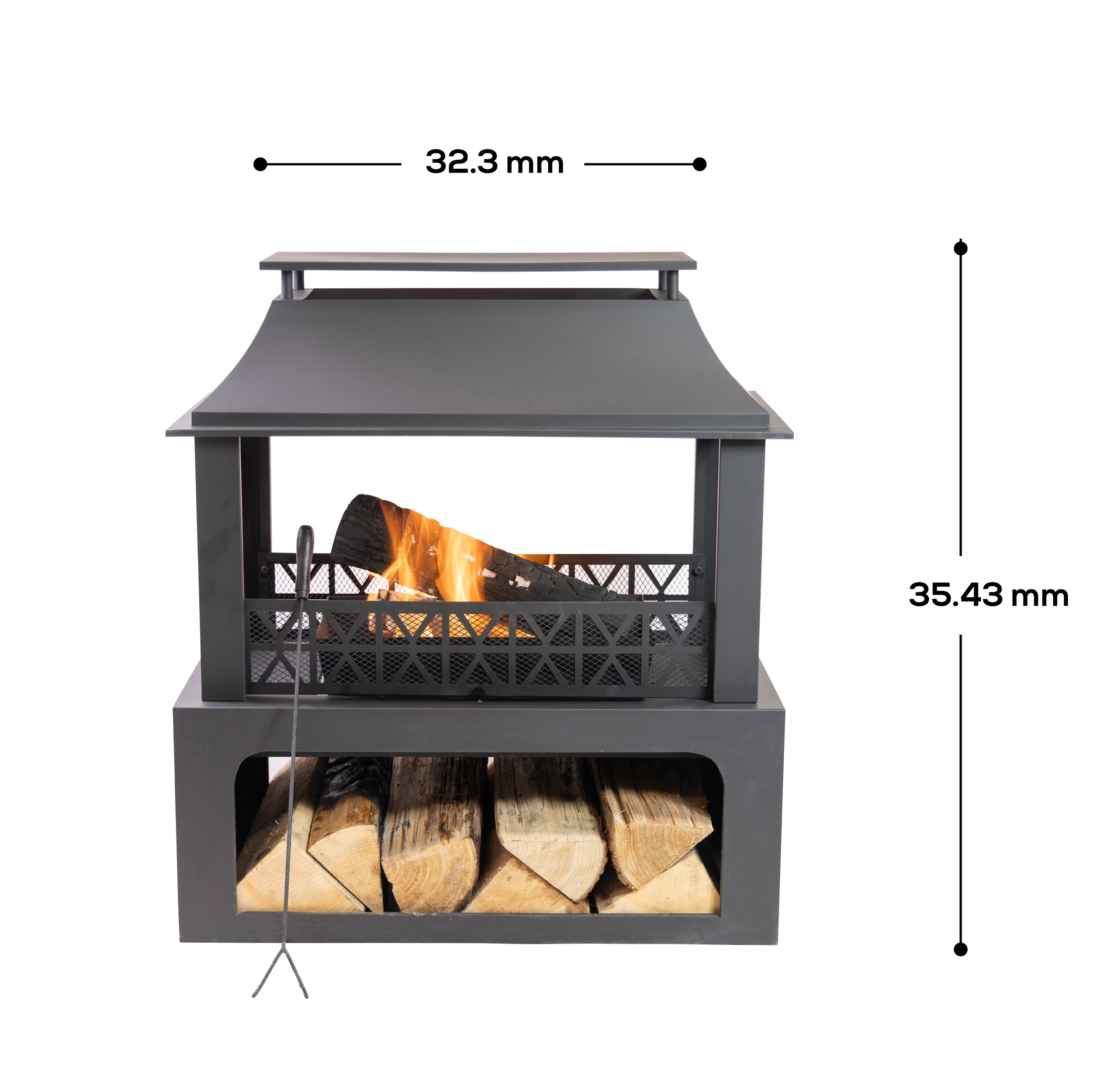 Deko Living 36 Inch Rectangular Outdoor Steel Wood Burning Fireplace with Log Storage Compartment and Poker - Image 7