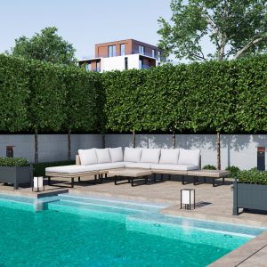 Deko Living 8 Place Seating Outdoor Wicker Corner Sectional Sofa and Ottoman Set with Table