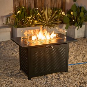 Deko Living Rectangular Outdoor Propane Gas Fire Pit Table 50,000 BTU Propane with Lava Rock Filler