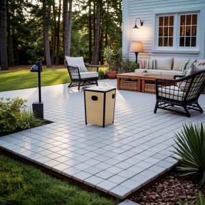 Deko Living Tapered Square Outdoor Propane Gas Fire Pit Table 40,000 BTU Propane with Glass Bead Filler