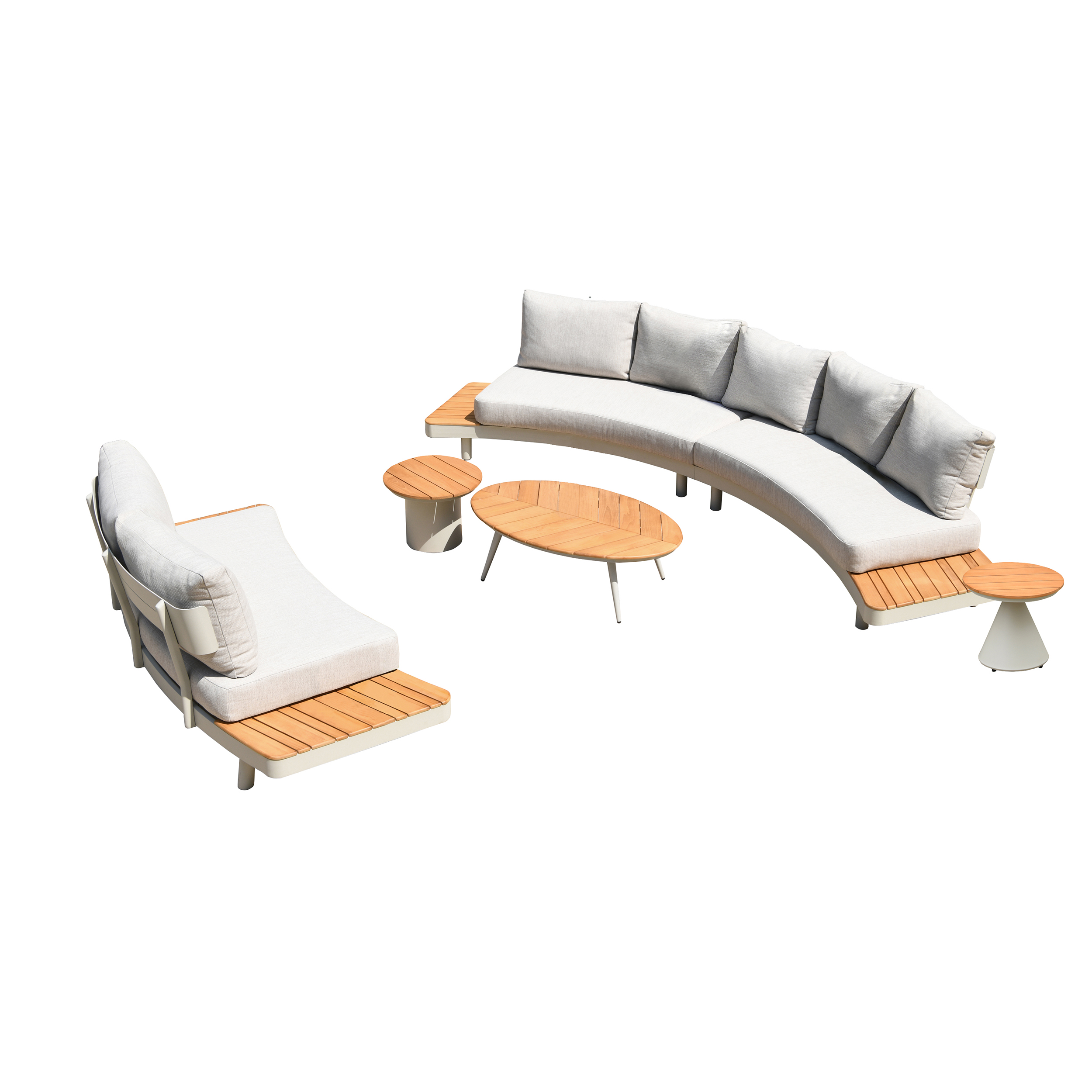 Deko Living 6 Place Seating Outdoor Cream Aluminum and Teak Contour Sofa Set - Image 2