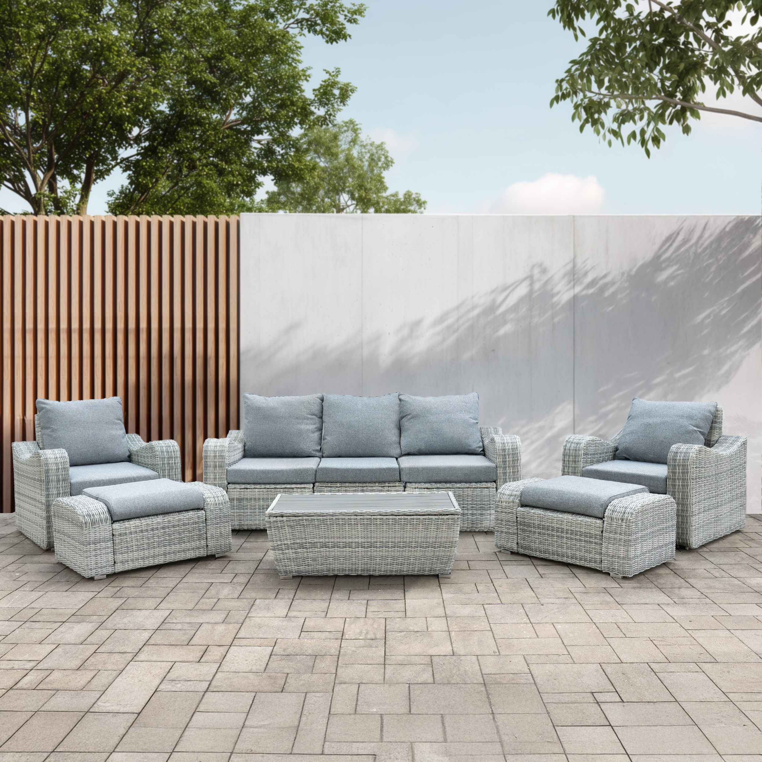 Deko Living 5 Place Seating Gray Outdoor Wicker Sofa and Sofa Chair Set with Table - Image 4