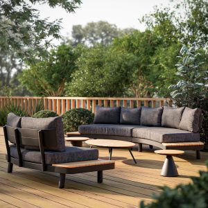 Deko Living 6 Place Seating Outdoor Gray Aluminum and Teak Contour Sofa Set
