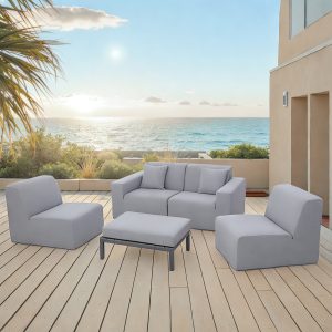 Deko Living 4 Place Seating  Gray Outdoor Compressed Foam Sectional Sofas and Ottoman Set • COP30017