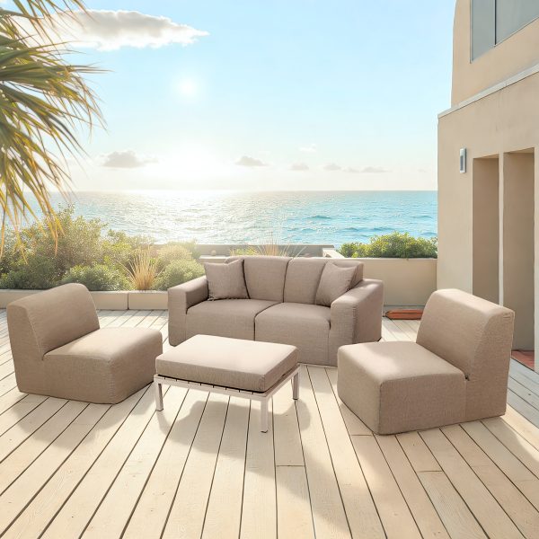 Deko Living 4 Place Seating  Brown Outdoor Compressed Foam Sectional Sofas and Ottoman Set • COP30117