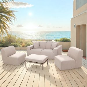 Deko Living 4 Place Seating  Beige Outdoor Compressed Foam Sectional Sofas and Ottoman Set • COP30217