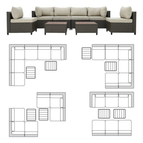 Deko Living 8 Piece Brown Outdoor Sectional Wicker Sofa Chairs and Tables  with Interchangable Beige and Red Cushion Covers COP30011 - Image 15