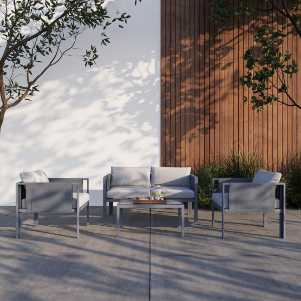 Deko Living 4 Place Seating Outdoor Gray Sofa and Table Set COP30014