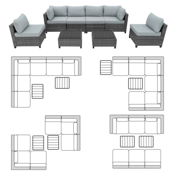 Deko Living 8 Piece Gray Outdoor Sectional Wicker Sofa Chairs and Tables  with Interchangable Blue and Gray Cushion Covers COP30111 - Image 15