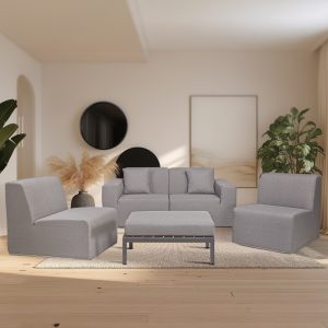 Deko Living 4 Place Seating  Gray Compressed Foam Sectional Sofa and Ottoman Set