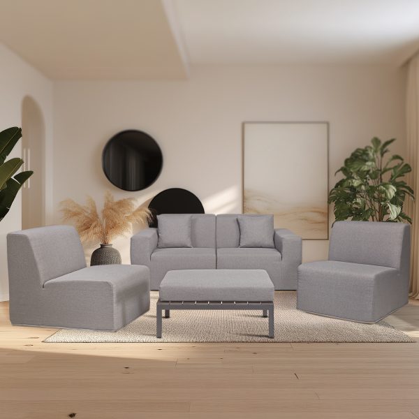 Deko Living 4 Place Seating  Gray Compressed Foam Sectional Sofa and Ottoman Set