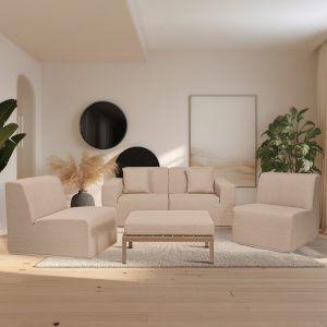 Deko Living 4 Place Seating  Brown Compressed Foam Sectional Sofa and Ottoman Set