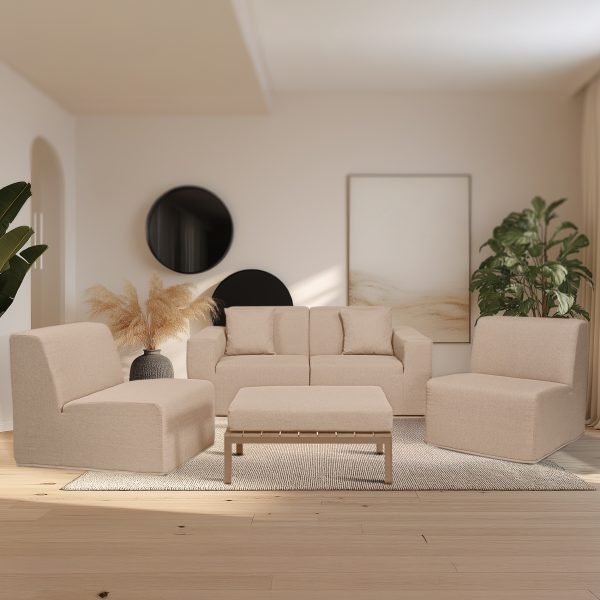 Deko Living 4 Place Seating  Brown Compressed Foam Sectional Sofa and Ottoman Set