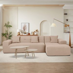 Deko Living 4 Piece Brown Compressed Foam Sectional Sofa Lounger and Table Set