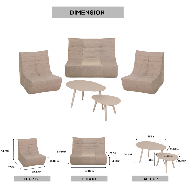 Deko Living 6 Piece Brown Compressed Foam Loveseat Sofa Chairs and Table Set - Image 15