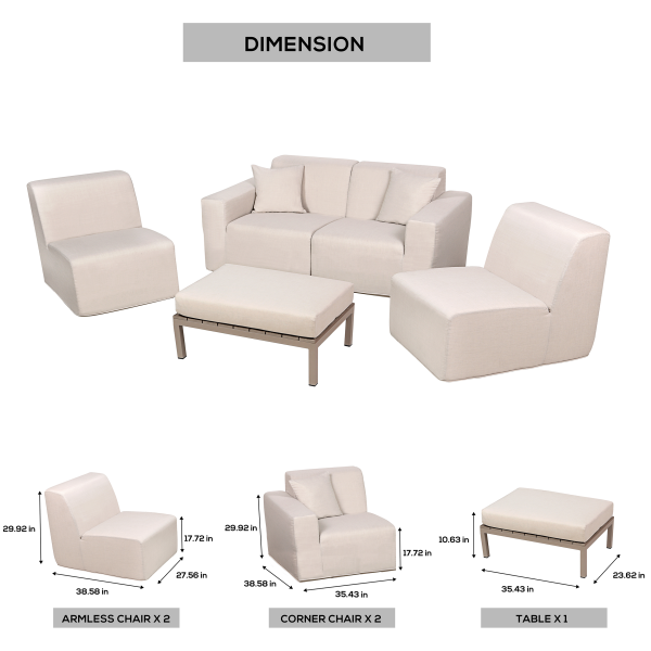 Deko Living 4 Place Seating  Beige Compressed Foam Sectional Sofa and Ottoman Set - Image 14