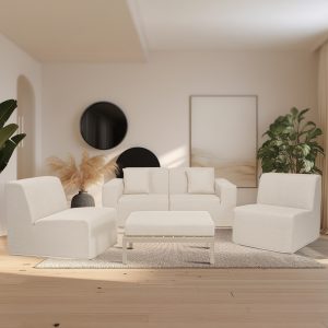 Deko Living 4 Place Seating  Beige Compressed Foam Sectional Sofa and Ottoman Set