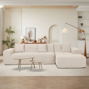 Deko Living 4 Piece Beige Compressed Foam Sectional Sofa Lounger and Table Set