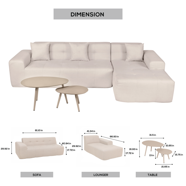 Deko Living 4 Piece Beige Compressed Foam Sectional Sofa Lounger and Table Set - Image 4