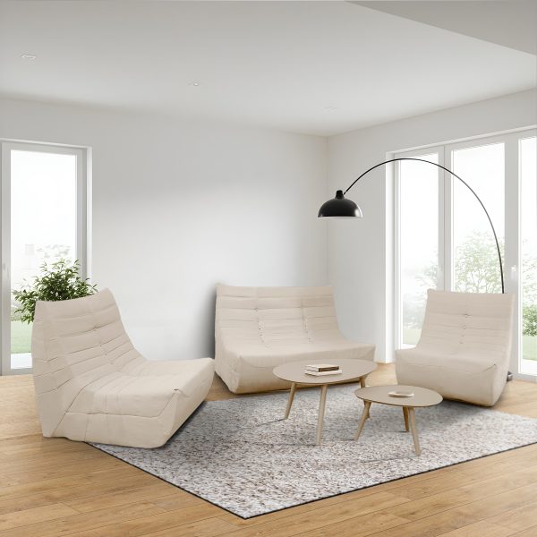 Deko Living 6 Piece Beige Compressed Foam Loveseat Sofa Chairs and Table Set
