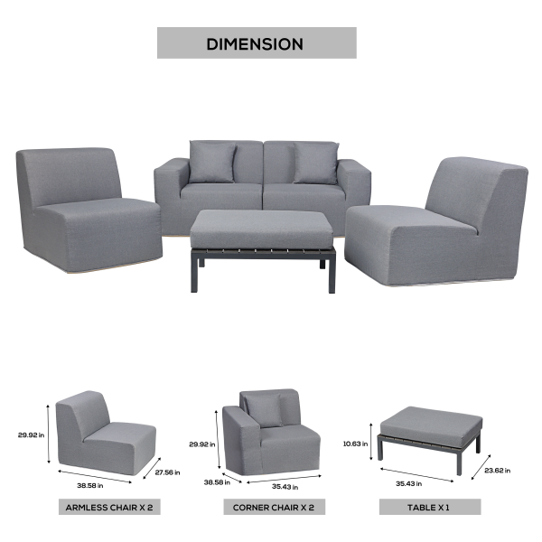 Deko Living 4 Place Seating  Gray Outdoor Compressed Foam Sectional Sofas and Ottoman Set • COP30017 - Image 14