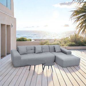 Deko Living 4 Piece Gray Outdoor Compressed Foam Sectional Sofa Lounger and Table Set • COP30018