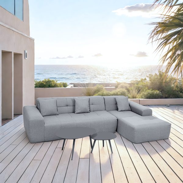 Deko Living 4 Piece Gray Outdoor Compressed Foam Sectional Sofa Lounger and Table Set • COP30018
