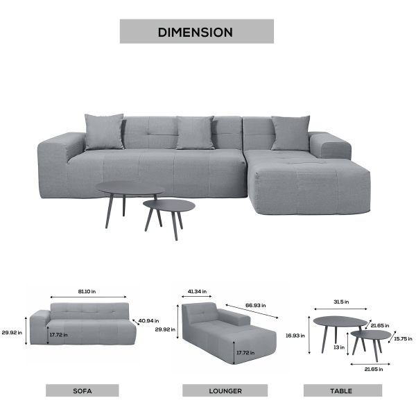 Deko Living 4 Piece Gray Outdoor Compressed Foam Sectional Sofa Lounger and Table Set • COP30018 - Image 11
