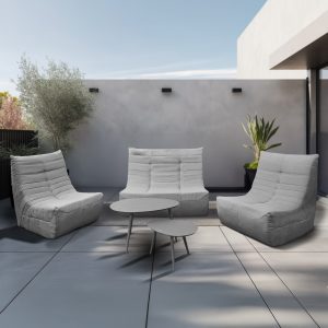 Deko Living 5 Piece Gray Outdoor Compressed Foam Loveseat Sofa Chairs and Table Set • COP30019