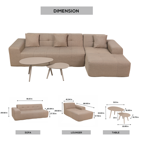 Deko Living 4 Piece Brown Outdoor Compressed Foam Sectional Sofa Lounger and Table Set • COP30118 - Image 10