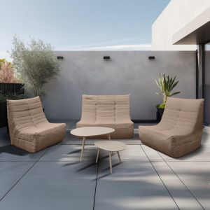 Deko Living 5 Piece Brown Outdoor Compressed Foam Loveseat Sofa Chairs and Table Set • COP30119