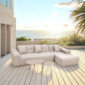 Deko Living 4 Piece Beige Outdoor Compressed Foam Sectional Sofa Lounger and Table Set • COP30218