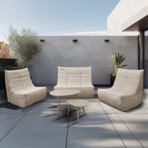 Deko Living 5 Piece Beige Outdoor Compressed Foam Loveseat Sofa Chairs and Table Set • COP30219