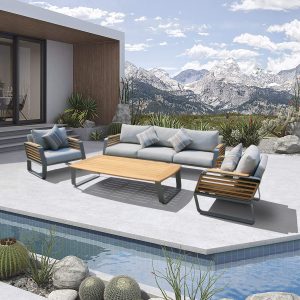 Deko Living 5 Place Seating Palazzolo Outdoor Teak Patio Conversation Set with Cushioned Chairs and Coffee Table